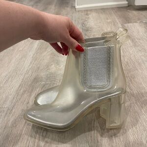 Jeffrey Campbell Clear Pearl Lucite Chelsea Heeled Boots